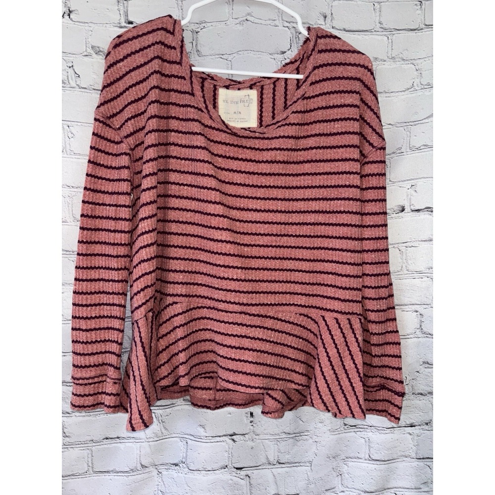 We The Free People Auntie Em Stripe Thermal Top Long Sleeve Pink Women's Medium